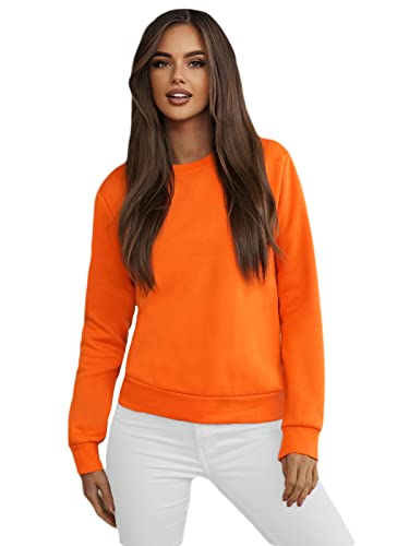 OZONEE Damen Sweatshirt Pullover Langarm Farbvarianten Oversized Langarmshirt Pulli ohne Kapuze Baumwolle Baumwollmischung Classic Basic Rundhals-Ausschnitt Sport 777/4428B ORANGE M von OZONEE