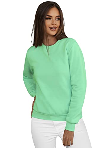 OZONEE Damen Sweatshirt Pullover Langarm Farbvarianten Oversized Langarmshirt Pulli ohne Kapuze Baumwolle Baumwollmischung Classic Basic Rundhals-Ausschnitt Sport 777/4428B PFEFFERMINZ M von OZONEE