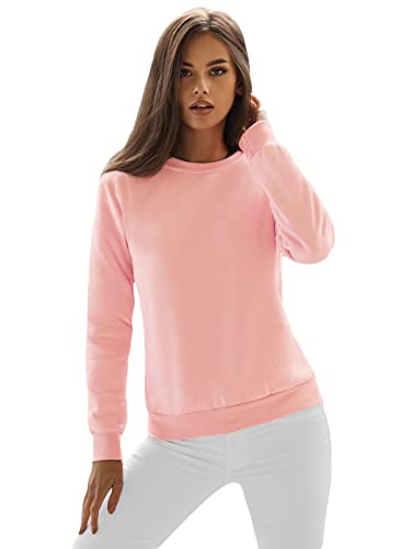 OZONEE Damen Sweatshirt Pullover Langarm Farbvarianten Oversized Langarmshirt Pulli ohne Kapuze Baumwolle Baumwollmischung Classic Basic Rundhals-Ausschnitt Sport 777/4428B PUDERROSA XL von OZONEE