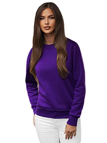 OZONEE Damen Sweatshirt Pullover Langarm Farbvarianten Oversized Langarmshirt Pulli ohne Kapuze Baumwolle Baumwollmischung Classic Basic Rundhals-Ausschnitt Sport 777/4428B Violet XL von OZONEE