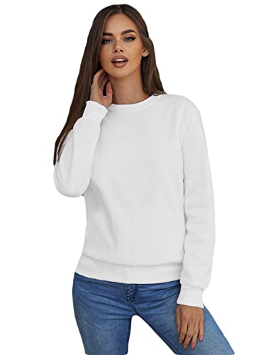 OZONEE Damen Sweatshirt Pullover Langarm Farbvarianten Oversized Langarmshirt Pulli ohne Kapuze Baumwolle Baumwollmischung Classic Basic Rundhals-Ausschnitt Sport 777/4428B WEIẞ L von OZONEE