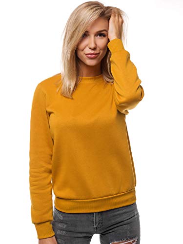 OZONEE Damen Sweatshirt Pullover Langarm Farbvarianten Oversized Langarmshirt Pulli ohne Kapuze Baumwolle Baumwollmischung Classic Basic Rundhals-Ausschnitt Sport JS/W01 Camel L von OZONEE