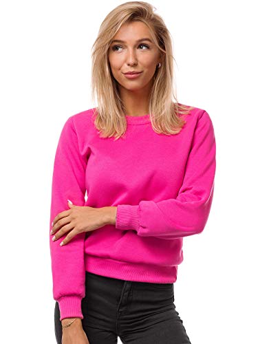 OZONEE Damen Sweatshirt Pullover Langarm Farbvarianten Oversized Langarmshirt Pulli ohne Kapuze Baumwolle Baumwollmischung Classic Basic Rundhals-Ausschnitt Sport JS/W01 DNKLROSA M von OZONEE