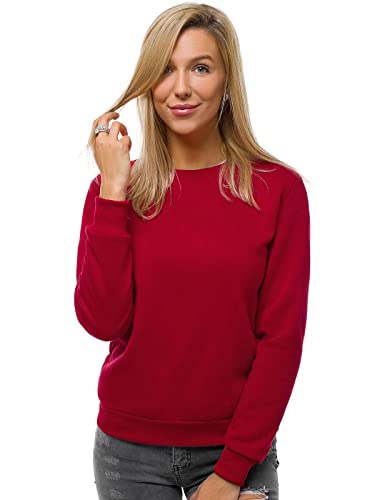 OZONEE Damen Sweatshirt Pullover Langarm Farbvarianten Oversized Langarmshirt Pulli ohne Kapuze Baumwolle Baumwollmischung Classic Basic Rundhals-Ausschnitt Sport JS/W01 DUNKELROT XL von OZONEE