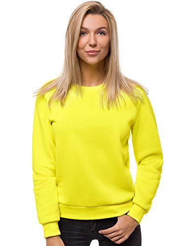 OZONEE Damen Sweatshirt Pullover Langarm Farbvarianten Oversized Langarmshirt Pulli ohne Kapuze Baumwolle Baumwollmischung Classic Basic Rundhals-Ausschnitt Sport JS/W01 GELB-NEON XL von OZONEE