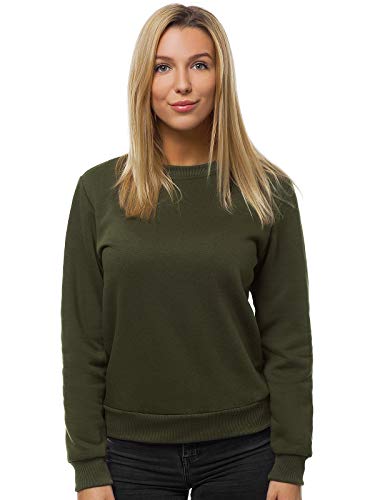 OZONEE Damen Sweatshirt Pullover Langarm Farbvarianten Oversized Langarmshirt Pulli ohne Kapuze Baumwolle Baumwollmischung Classic Basic Rundhals-Ausschnitt Sport JS/W01 Khaki S von OZONEE