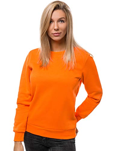 OZONEE Damen Sweatshirt Pullover Langarm Farbvarianten Oversized Langarmshirt Pulli ohne Kapuze Baumwolle Baumwollmischung Classic Basic Rundhals-Ausschnitt Sport JS/W01 ORANGE L von OZONEE