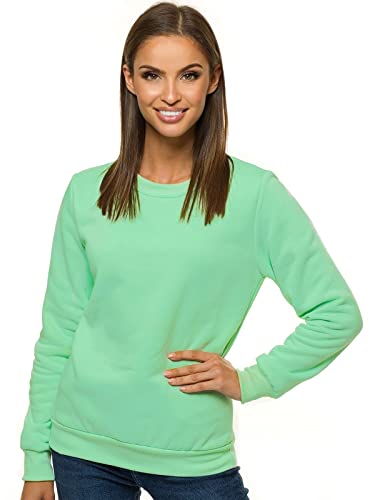 OZONEE Damen Sweatshirt Pullover Langarm Farbvarianten Oversized Langarmshirt Pulli ohne Kapuze Baumwolle Baumwollmischung Classic Basic Rundhals-Ausschnitt Sport JS/W01Z PFEFFERMINZ L von OZONEE