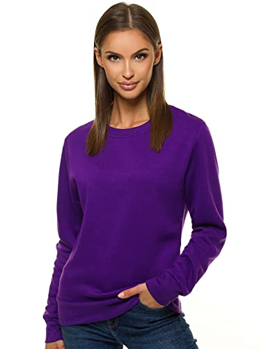 OZONEE Damen Sweatshirt Pullover Langarm Farbvarianten Oversized Langarmshirt Pulli ohne Kapuze Baumwolle Baumwollmischung Classic Basic Rundhals-Ausschnitt Sport JS/W01Z VIOLETT L von OZONEE