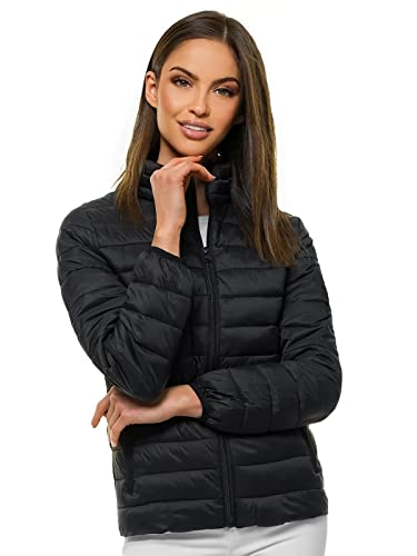 OZONEE Damen Übergangsjacke Jacke Übergang Jacken Bomberjacke Herbst Stehkragen Kapuze Steppjacke Kapuzenjacke Leichte Outdoor Jacket Puffer Gepolstert JB/JP1141Z SCHWARZ M von OZONEE