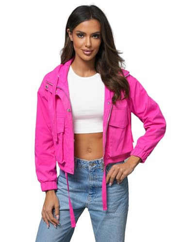 OZONEE Damen Übergangsjacke Jacke Windjacke Sommerjacke Übergang Jacken Sportjacke Stehkragen Kapuze Kapuzenjacke Leichte Outdoor Jacket Gepolstert 777/3294K ROSA M/L von OZONEE