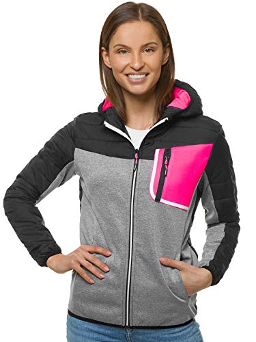 OZONEE Damen Übergangsjacke Regenjacke Jacke Übergang Jacken Herbst Bomberjacke Stehkragen Kapuze Steppjacke Kapuzenjacke Leichte Outdoor Puffer Jacket Gepolstert 777/1700K SCHWARZ-GRAU L von OZONEE