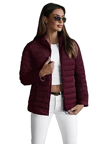 OZONEE Damen Übergangsjacke Regenjacke Jacke Übergang Jacken Herbst Bomberjacke Stehkragen Kapuze Steppjacke Kapuzenjacke Leichte Outdoor Puffer Jacket Gepolstert 777/2163K/01 DUNKELWEINROT S von OZONEE