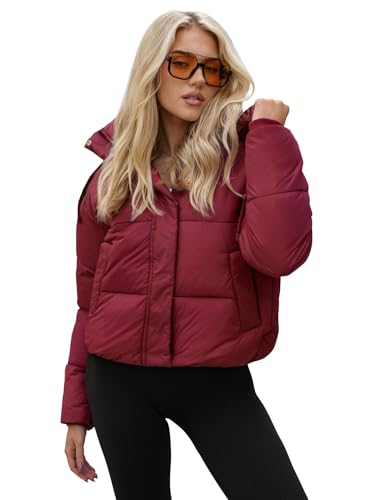OZONEE Damen Übergangsjacke Regenjacke Jacke Übergang Jacken Herbst Bomberjacke Stehkragen Kapuze Steppjacke Kapuzenjacke Leichte Outdoor Puffer Jacket Gepolstert 777/3135K/06 WEINROT S von OZONEE