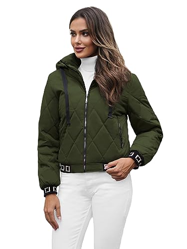 OZONEE Damen Übergangsjacke Regenjacke Jacke Übergang Jacken Herbst Bomberjacke Stehkragen Kapuze Steppjacke Kapuzenjacke Leichte Outdoor Puffer Jacket Gepolstert 777/5153K/136 DUNKELGRÜN L von OZONEE