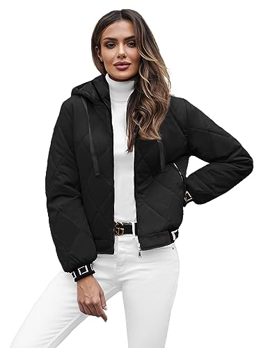 OZONEE Damen Übergangsjacke Regenjacke Jacke Übergang Jacken Herbst Bomberjacke Stehkragen Kapuze Steppjacke Kapuzenjacke Leichte Outdoor Puffer Jacket Gepolstert 777/5153K/392 SCHWARZ S von OZONEE