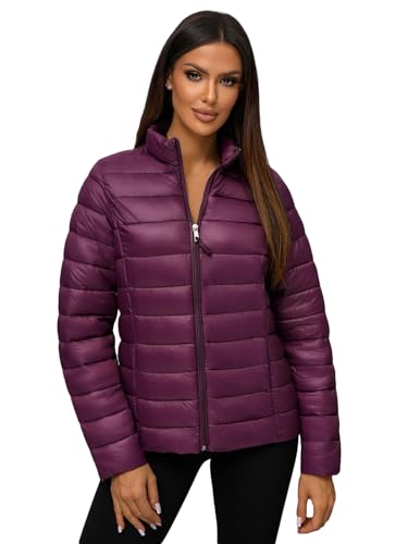 OZONEE Damen Übergangsjacke Regenjacke Jacke Übergang Jacken Herbst Bomberjacke Stehkragen Kapuze Steppjacke Kapuzenjacke Leichte Outdoor Puffer Jacket Gepolstert 777/5218K WEINROT S von OZONEE