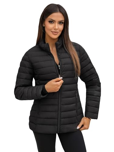 OZONEE Damen Übergangsjacke Regenjacke Jacke Übergang Jacken Herbst Bomberjacke Stehkragen Kapuze Steppjacke Kapuzenjacke Leichte Outdoor Puffer Jacket Gepolstert 777/5224K/392 SCHWARZ XL von OZONEE