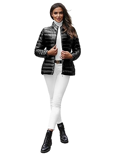 OZONEE Damen Übergangsjacke Regenjacke Jacke Übergang Jacken Herbst Bomberjacke Stehkragen Kapuze Steppjacke Kapuzenjacke Leichte Outdoor Puffer Jacket Gepolstert 777/6289K/392 SCHWARZ XL von OZONEE