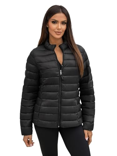 OZONEE Damen Übergangsjacke Regenjacke Jacke Übergang Jacken Herbst Bomberjacke Stehkragen Kapuze Steppjacke Kapuzenjacke Leichte Outdoor Puffer Jacket Gepolstert 777/6423K SCHWARZ M von OZONEE