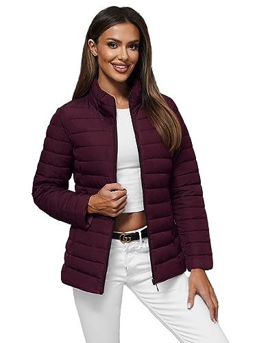 OZONEE Damen Übergangsjacke Regenjacke Jacke Übergang Jacken Herbst Bomberjacke Stehkragen Kapuze Steppjacke Kapuzenjacke Leichte Outdoor Puffer Jacket Gepolstert 777/6879K/01 DUNKELWEINROT S von OZONEE