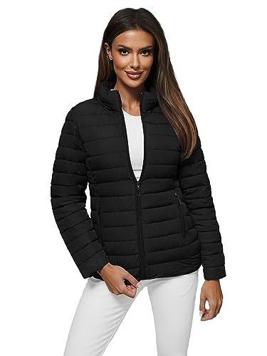 OZONEE Damen Übergangsjacke Regenjacke Jacke Übergang Jacken Herbst Bomberjacke Stehkragen Kapuze Steppjacke Kapuzenjacke Leichte Outdoor Puffer Jacket Gepolstert 777/6879K/392 SCHWARZ L von OZONEE