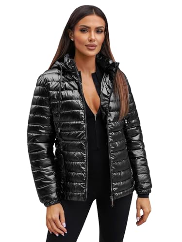 OZONEE Damen Übergangsjacke Regenjacke Jacke Übergang Jacken Herbst Bomberjacke Stehkragen Kapuze Steppjacke Kapuzenjacke Leichte Outdoor Puffer Jacket Gepolstert 777/8001K/392 SCHWARZ S von OZONEE