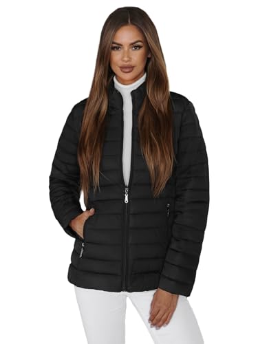 OZONEE Damen Übergangsjacke Regenjacke Jacke Übergang Jacken Herbst Bomberjacke Stehkragen Kapuze Steppjacke Kapuzenjacke Leichte Outdoor Puffer Jacket Gepolstert 777/8816K/392 SCHWARZ XL von OZONEE