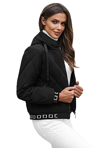 OZONEE Damen Übergangsjacke Regenjacke Jacke Übergang Jacken Herbst Bomberjacke Stehkragen Kapuze Steppjacke Kapuzenjacke Leichte Outdoor Puffer Jacket Gepolstert 777/9125K/392 SCHWARZ XL von OZONEE