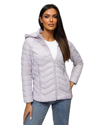 OZONEE Damen Übergangsjacke Regenjacke Jacke Übergang Jacken Herbst Bomberjacke Stehkragen Kapuze Steppjacke Kapuzenjacke Leichte Outdoor Puffer Jacket Gepolstert 777/9149K/35 HELLVIOLETT M von OZONEE