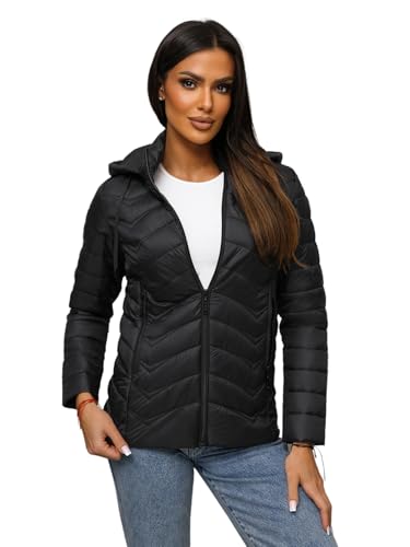 OZONEE Damen Übergangsjacke Regenjacke Jacke Übergang Jacken Herbst Bomberjacke Stehkragen Kapuze Steppjacke Kapuzenjacke Leichte Outdoor Puffer Jacket Gepolstert 777/9149K/392 SCHWARZ XL von OZONEE