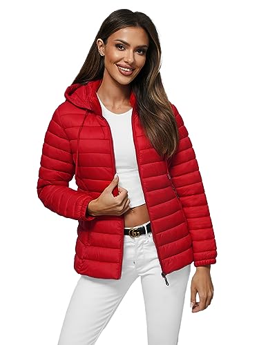 OZONEE Damen Übergangsjacke Regenjacke Jacke Übergang Jacken Herbst Bomberjacke Stehkragen Kapuze Steppjacke Kapuzenjacke Leichte Outdoor Puffer Jacket Gepolstert 777/9679K/270 ROT S von OZONEE