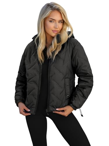 OZONEE Damen Übergangsjacke Regenjacke Jacke Übergang Jacken Herbst Bomberjacke Stehkragen Kapuze Steppjacke Kapuzenjacke Leichte Outdoor Puffer Jacket Gepolstert 777/9882K/392A SCHWARZ XL von OZONEE