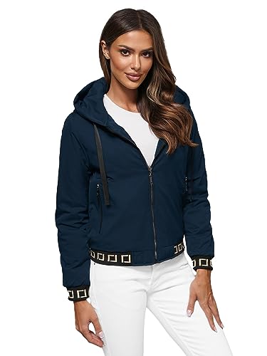 OZONEE Damen Übergangsjacke Regenjacke Jacke Übergang Jacken Herbst Bomberjacke Stehkragen Kapuze Steppjacke Kapuzenjacke Leichte Outdoor Puffer Jacket Gepolstert JS/16M9083Z/215 DUNKELBLAU S von OZONEE