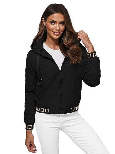 OZONEE Damen Übergangsjacke Regenjacke Jacke Übergang Jacken Herbst Bomberjacke Stehkragen Kapuze Steppjacke Kapuzenjacke Leichte Outdoor Puffer Jacket Gepolstert JS/16M9083Z/392 SCHWARZ L von OZONEE