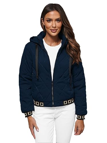 OZONEE Damen Übergangsjacke Regenjacke Jacke Übergang Jacken Herbst Bomberjacke Stehkragen Kapuze Steppjacke Kapuzenjacke Leichte Outdoor Puffer Jacket Gepolstert JS/16M9086Z/215 DUNKELBLAU M von OZONEE