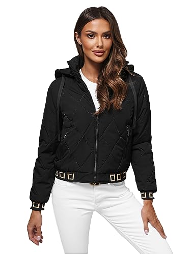 OZONEE Damen Übergangsjacke Regenjacke Jacke Übergang Jacken Herbst Bomberjacke Stehkragen Kapuze Steppjacke Kapuzenjacke Leichte Outdoor Puffer Jacket Gepolstert JS/16M9086Z/392 SCHWARZ L von OZONEE