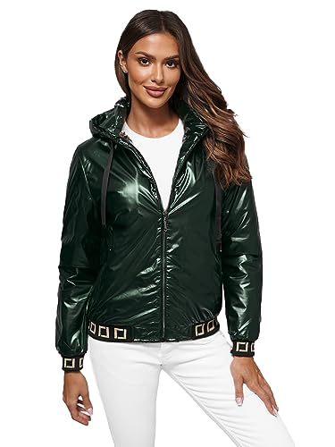 OZONEE Damen Übergangsjacke Regenjacke Jacke Übergang Jacken Herbst Bomberjacke Stehkragen Kapuze Steppjacke Kapuzenjacke Leichte Outdoor Puffer Jacket Gepolstert JS/16M9087Z/136 DUNKELGRÜN L von OZONEE