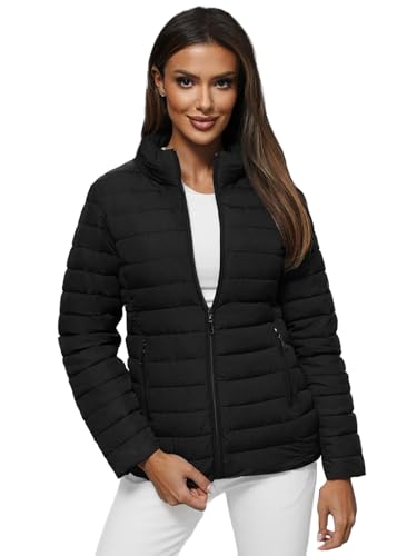 OZONEE Damen Übergangsjacke Regenjacke Jacke Übergang Jacken Herbst Bomberjacke Stehkragen Kapuze Steppjacke Kapuzenjacke Leichte Outdoor Puffer Jacket Gepolstert JS/16M9109Z/392 SCHWARZ M von OZONEE