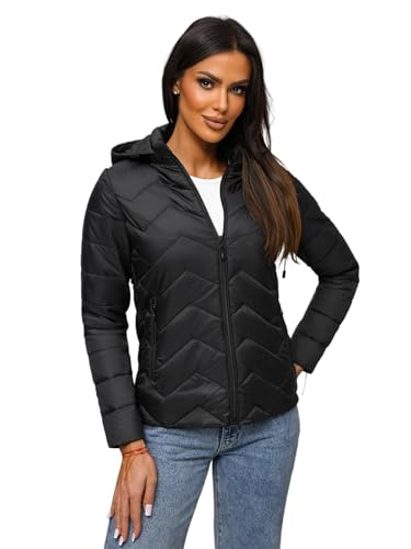 OZONEE Damen Übergangsjacke Regenjacke Jacke Übergang Jacken Herbst Bomberjacke Stehkragen Kapuze Steppjacke Kapuzenjacke Leichte Outdoor Puffer Jacket Gepolstert JS/16M9232Z/392 SCHWARZ S von OZONEE
