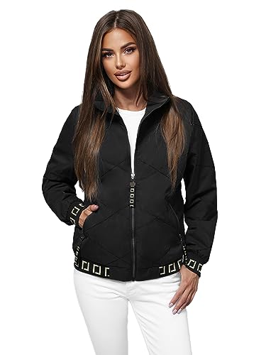 OZONEE Damen Übergangsjacke Regenjacke Jacke Übergang Jacken Herbst Bomberjacke Stehkragen Kapuze Steppjacke Kapuzenjacke Leichte Outdoor Puffer Jacket Gepolstert JS/5M3161Z/392 SCHWARZ S von OZONEE