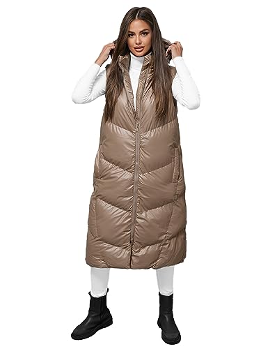 OZONEE Damen Weste Steppweste Kapuze Vest Ärmellos Jacke Übergangs Daunenweste Damenweste Steppweste Sportweste Übergangsjacke Bodywarmer Längere Outdoor 777/1015KA/84 CAMEL L von OZONEE