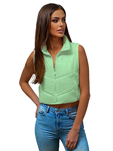 OZONEE Damen Weste Steppweste Kapuze Vest Ärmellos Jacke Übergangs Daunenweste Damenweste Steppweste Sportweste Übergangsjacke Bodywarmer Längere Outdoor 777/2064KA PFEFFERMINZ S von OZONEE