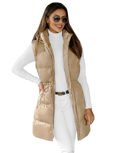 OZONEE Damen Weste Steppweste Kapuze Vest Ärmellos Jacke Übergangs Daunenweste Damenweste Steppweste Sportweste Übergangsjacke Bodywarmer Längere Outdoor 777/2184KA/62 BEIGE XL von OZONEE