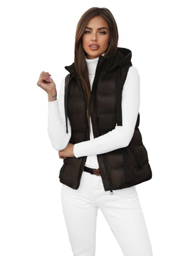 OZONEE Damen Weste Steppweste Kapuze Vest Ärmellos Jacke Übergangs Daunenweste Damenweste Steppweste Sportweste Übergangsjacke Bodywarmer Längere Outdoor 777/3394KA/392 SCHOKOLADE XL von OZONEE