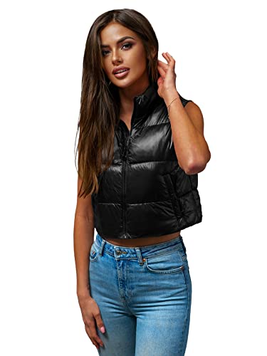 OZONEE Damen Weste Steppweste Kapuze Vest Ärmellos Jacke Übergangs Daunenweste Damenweste Steppweste Sportweste Übergangsjacke Bodywarmer Längere Outdoor 777/4856KA SCHWARZ L von OZONEE