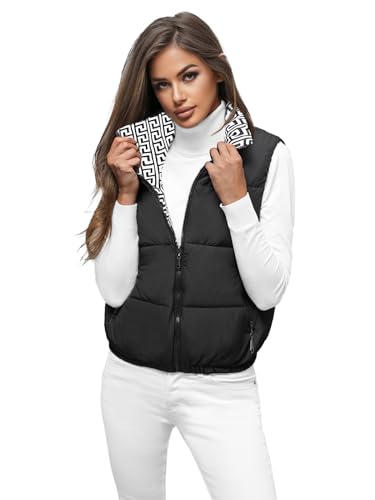 OZONEE Damen Weste Steppweste Kapuze Vest Ärmellos Jacke Übergangs Daunenweste Damenweste Steppweste Sportweste Übergangsjacke Bodywarmer Längere Outdoor 777/5853KA/392 SCHWARZ XL von OZONEE