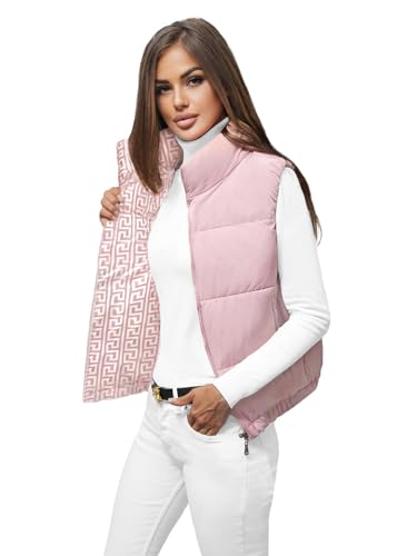 OZONEE Damen Weste Steppweste Kapuze Vest Ärmellos Jacke Übergangs Daunenweste Damenweste Steppweste Sportweste Übergangsjacke Bodywarmer Längere Outdoor 777/5853KA/51 PUDERROSA XL von OZONEE