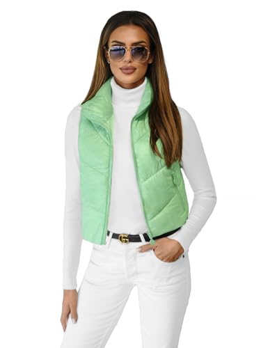 OZONEE Damen Weste Steppweste Kapuze Vest Ärmellos Jacke Übergangs Daunenweste Damenweste Steppweste Sportweste Übergangsjacke Bodywarmer Längere Outdoor 777/6018KA PFEFFERMINZ XL von OZONEE