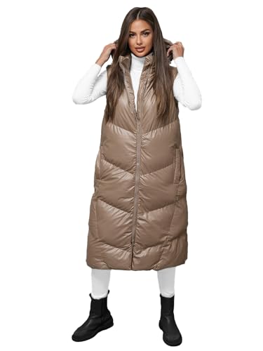 OZONEE Damen Weste Steppweste Kapuze Vest Ärmellos Jacke Übergangs Daunenweste Damenweste Steppweste Sportweste Übergangsjacke Bodywarmer Längere Outdoor 777/6114KA/84 CAMEL M von OZONEE